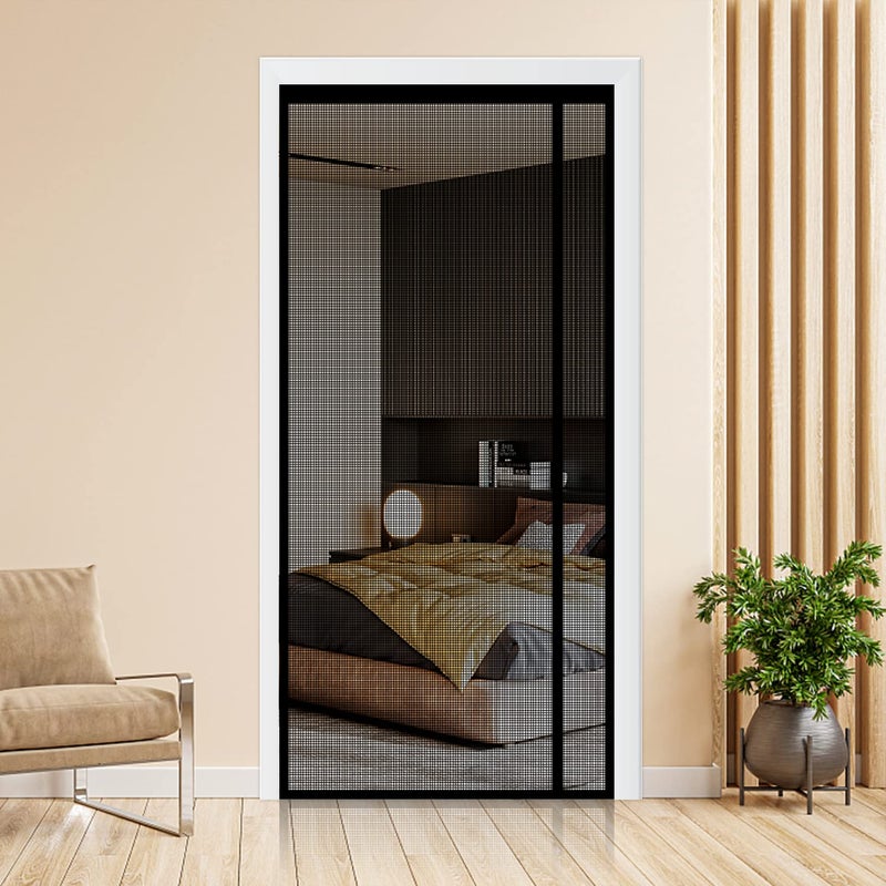 Veanusiver Reversible Left or Right Side Opening Magnetic Screen Door  Narrow Durable Fiberglass Mesh Curtain Hands Free for Patio  Bedroom  Fits Door Size 36"" x 82""  Black - Image 1
